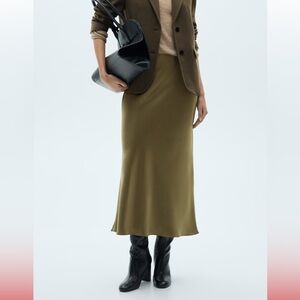 NWT Mango Satin Long Skirt - Green